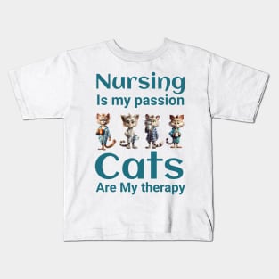 Nursing Funny Cat Print, Graphic Nurse & Cat Lover Tee, Cat Lover Gift Idea. Cat Drinking Coffee. cats are My Therapy. Kids T-Shirt